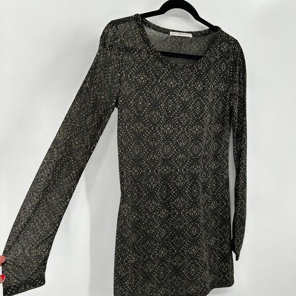 PERUVIAN CONNECTION Black Brown Sheer Long Sleeve Tunic Dress Top Size Small - Picture 3 of 5